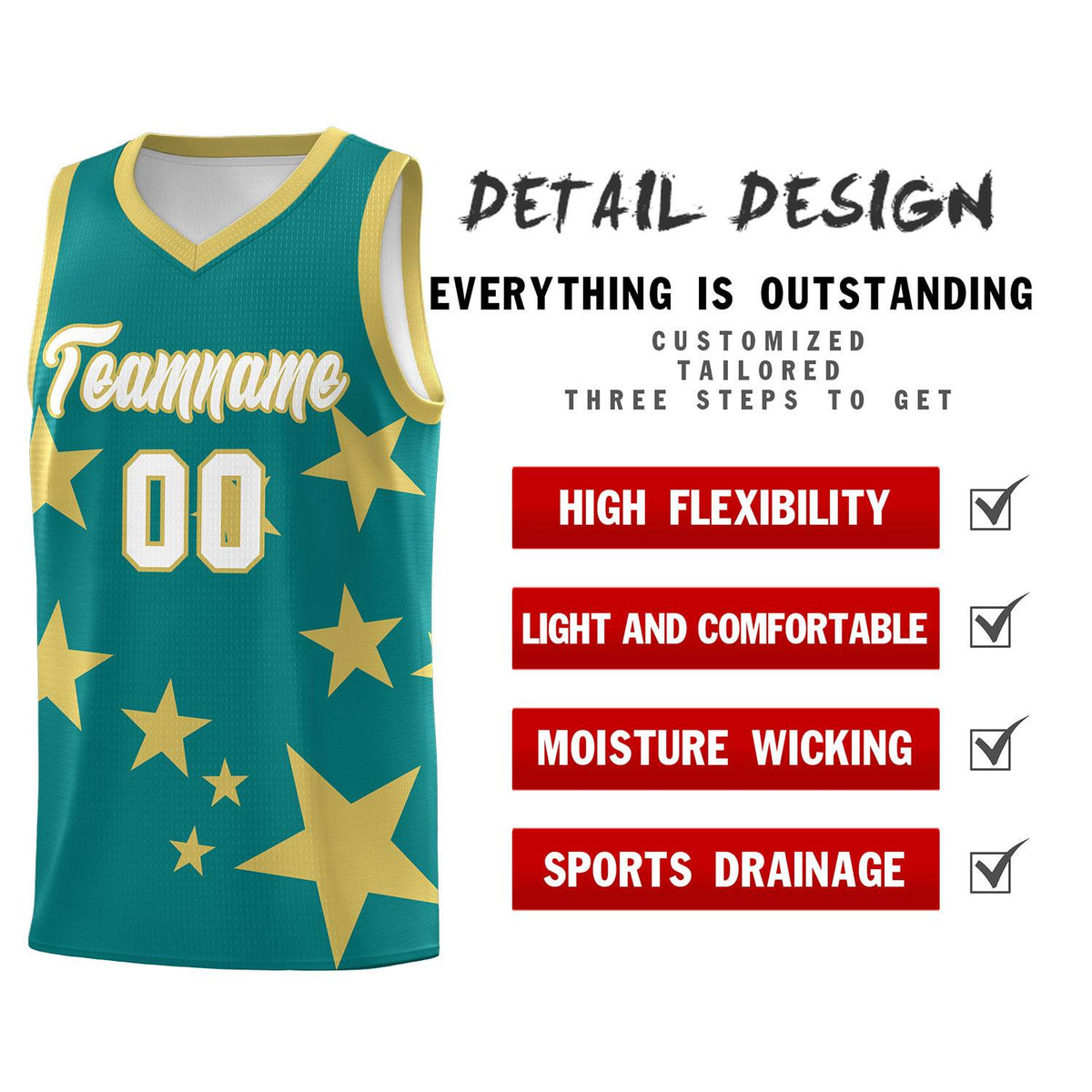 Custom Aqua Old Gold Graffiti Pattern Star Print Basketball Jersey Kits|KXKSHOP