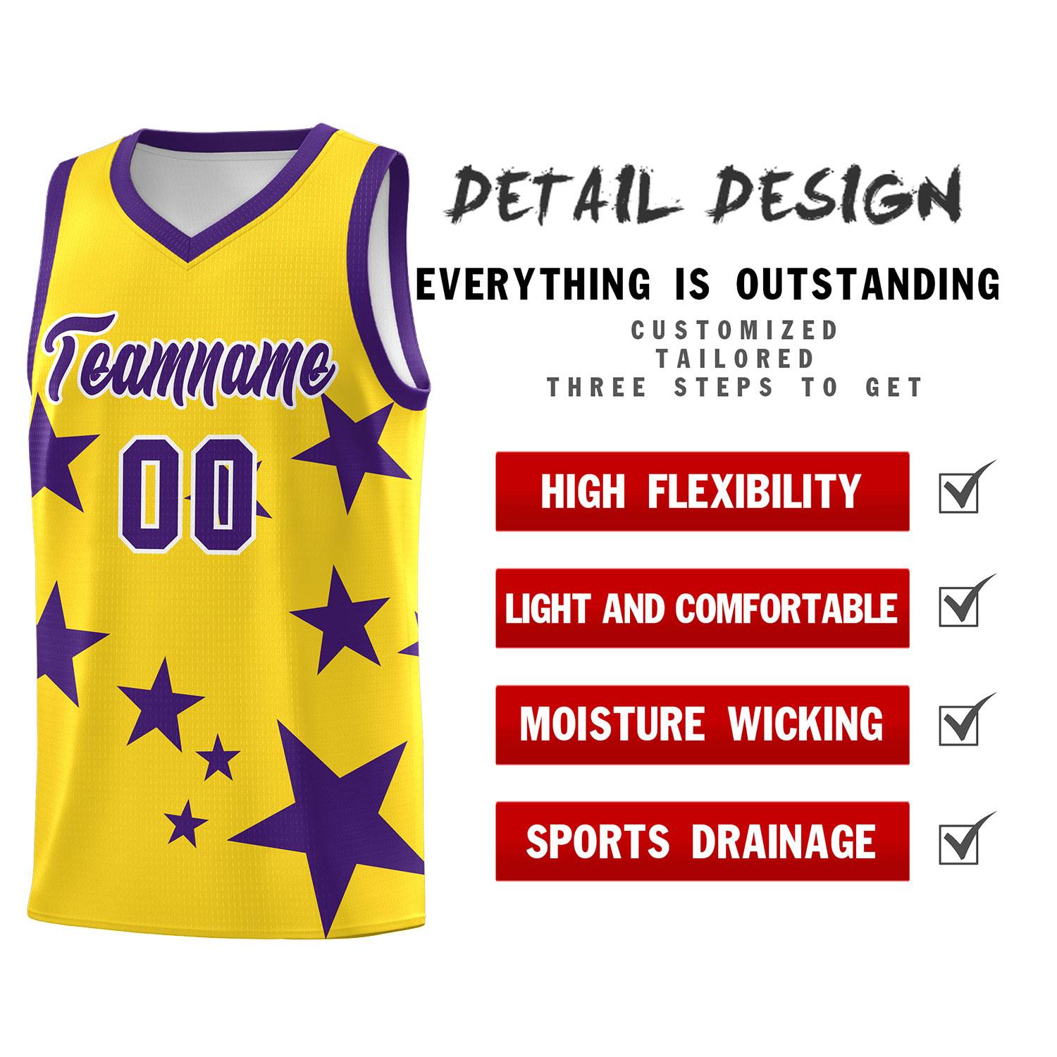 Custom Gold Purple Graffiti Pattern Star Print Basketball Jersey Kits|KXKSHOP