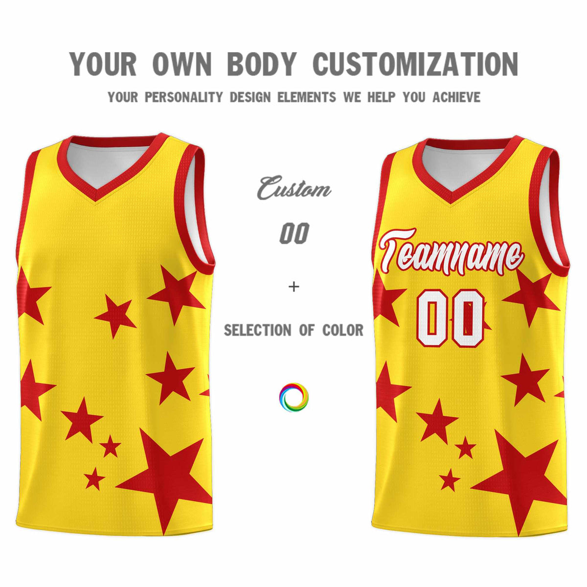 Custom Gold Red Graffiti Pattern Star Print Basketball Jersey Kits|KXKSHOP