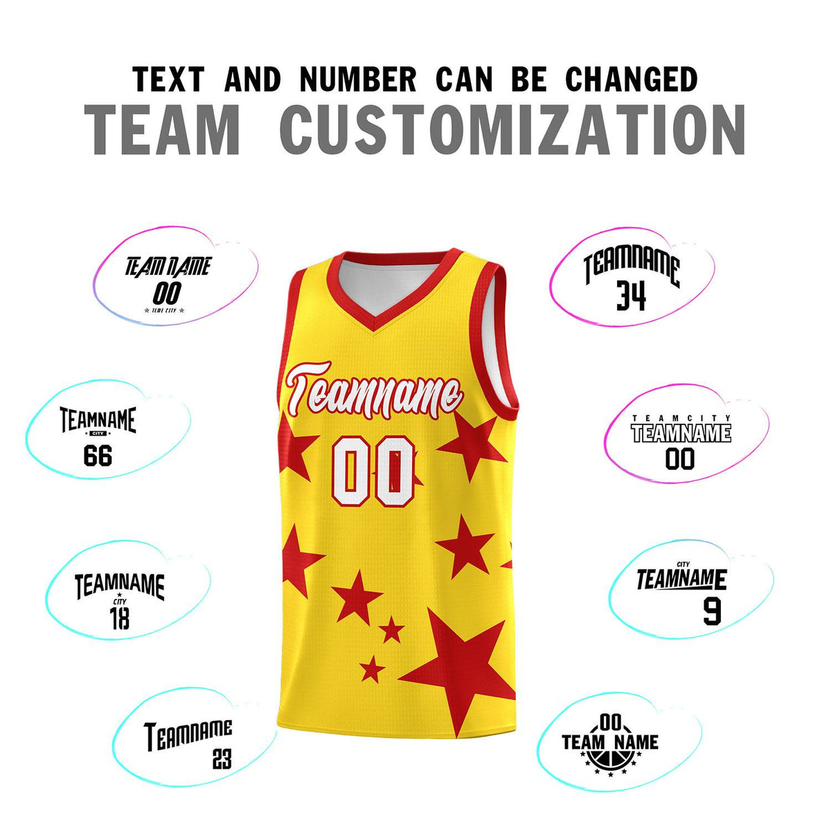 Custom Gold Red Graffiti Pattern Star Print Basketball Jersey Kits|KXKSHOP