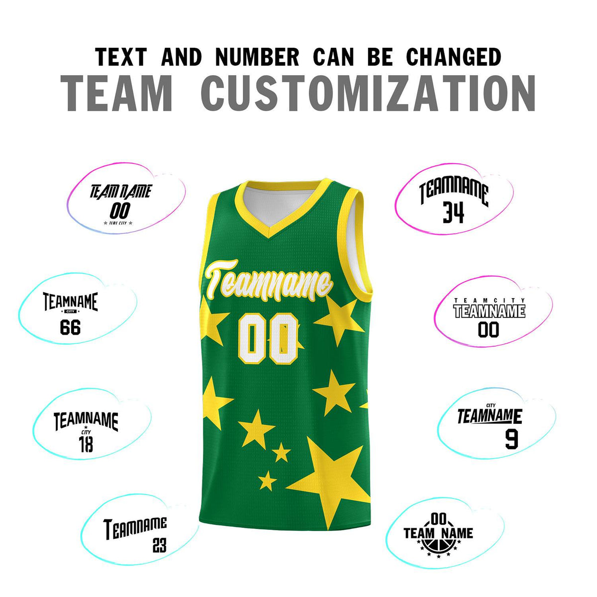 Custom Kelly Green Gold Graffiti Pattern Star Print Basketball Jersey Kits|KXKSHOP