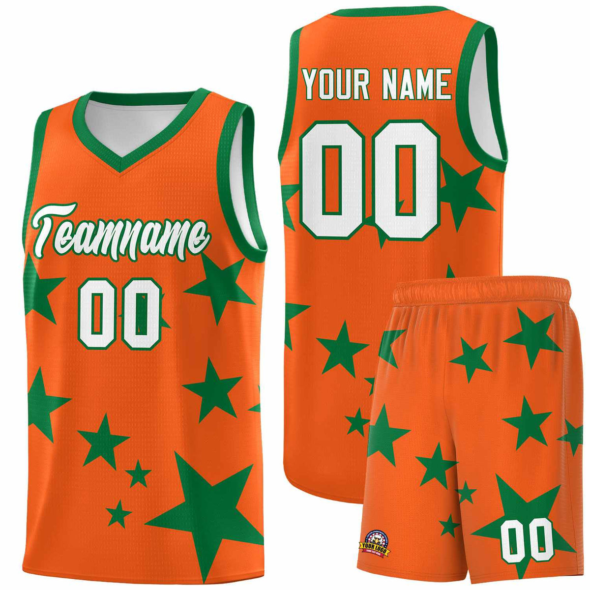 Custom Orange Kelly Green Graffiti Pattern Star Print Basketball Jersey Kits|KXKSHOP