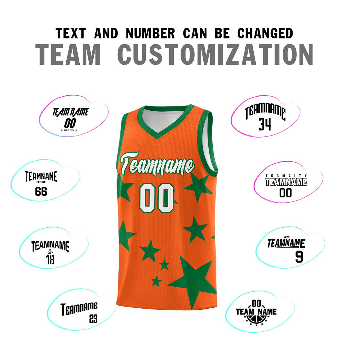 Custom Orange Kelly Green Graffiti Pattern Star Print Basketball Jersey Kits|KXKSHOP