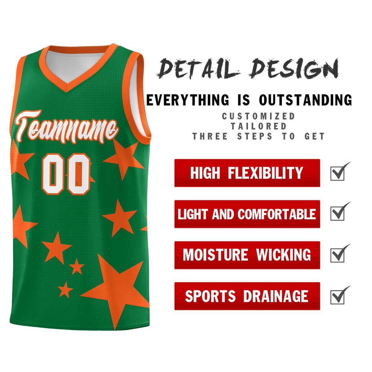 Custom Kelly Green Orange Graffiti Pattern Star Print Basketball Jersey Kits|KXKSHOP