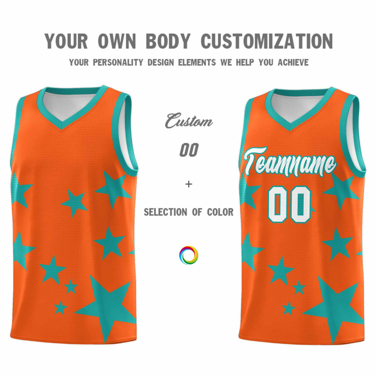 Custom Orange Aqua Graffiti Pattern Star Print Basketball Jersey Kits|KXKSHOP