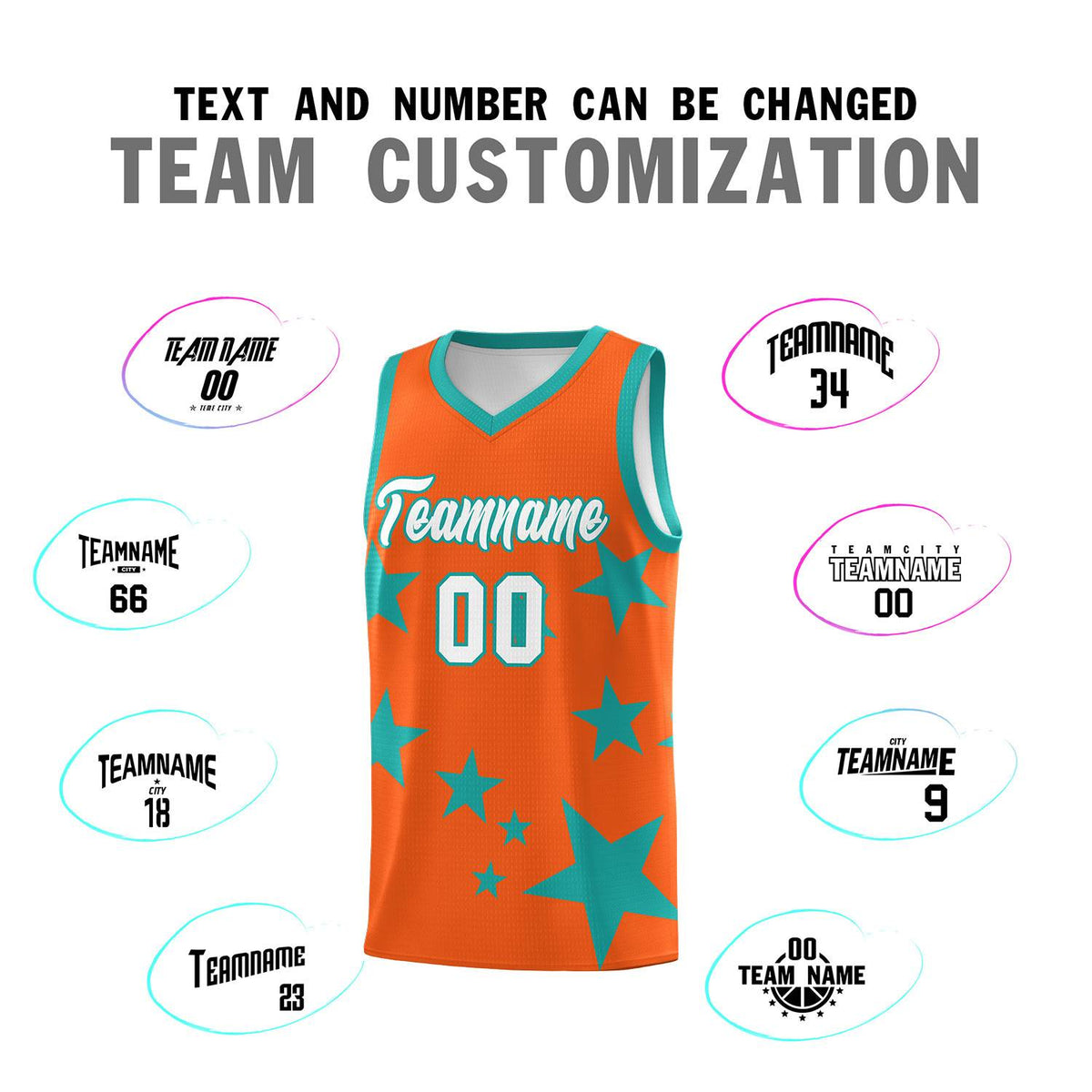 Custom Orange Aqua Graffiti Pattern Star Print Basketball Jersey Kits|KXKSHOP