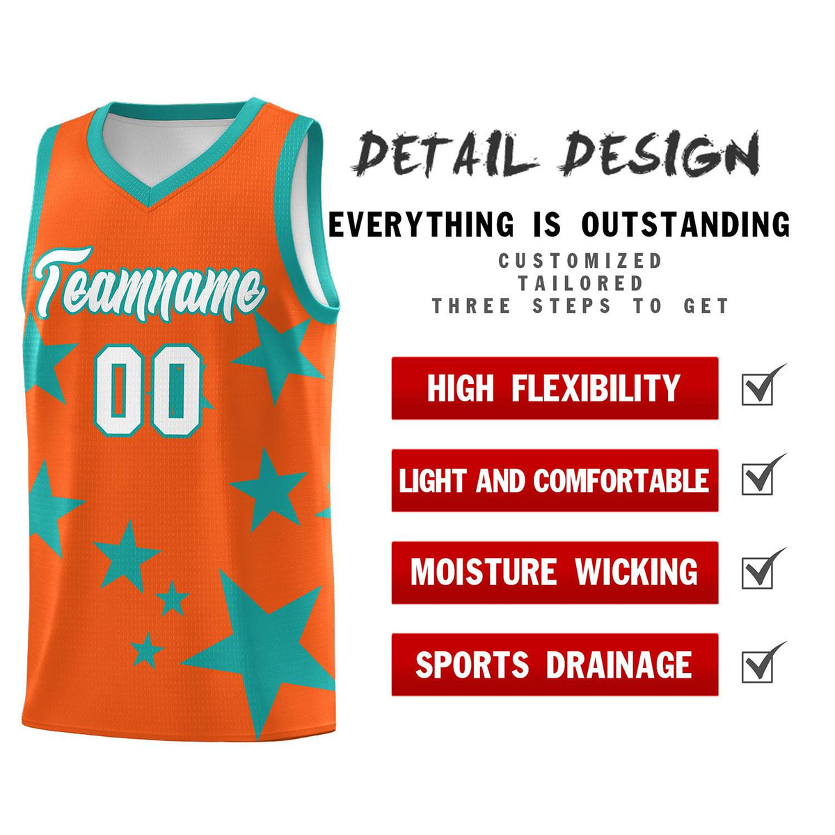 Custom Orange Aqua Graffiti Pattern Star Print Basketball Jersey Kits|KXKSHOP