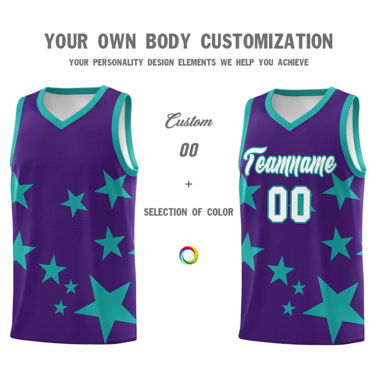 Custom Purple Aqua Graffiti Pattern Star Print Basketball Jersey Kits|KXKSHOP