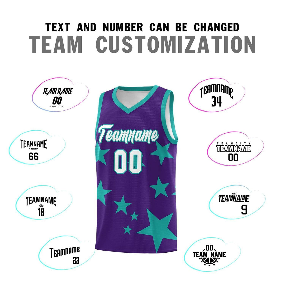 Custom Purple Aqua Graffiti Pattern Star Print Basketball Jersey Kits|KXKSHOP