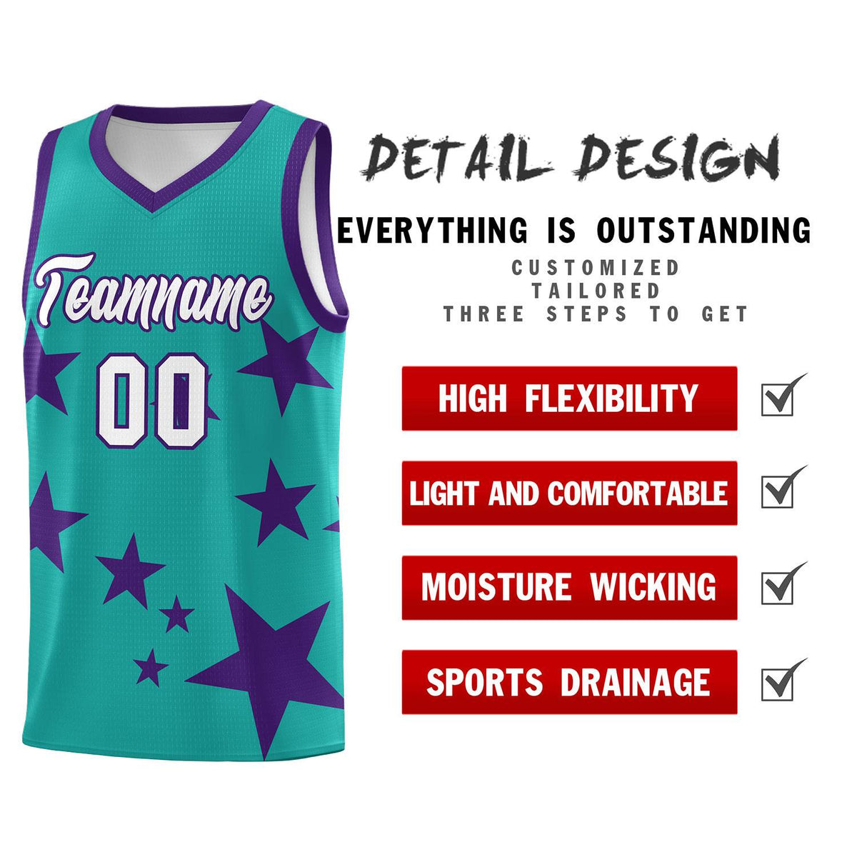 Custom Aqua Purple Graffiti Pattern Star Print Basketball Jersey Kits|KXKSHOP