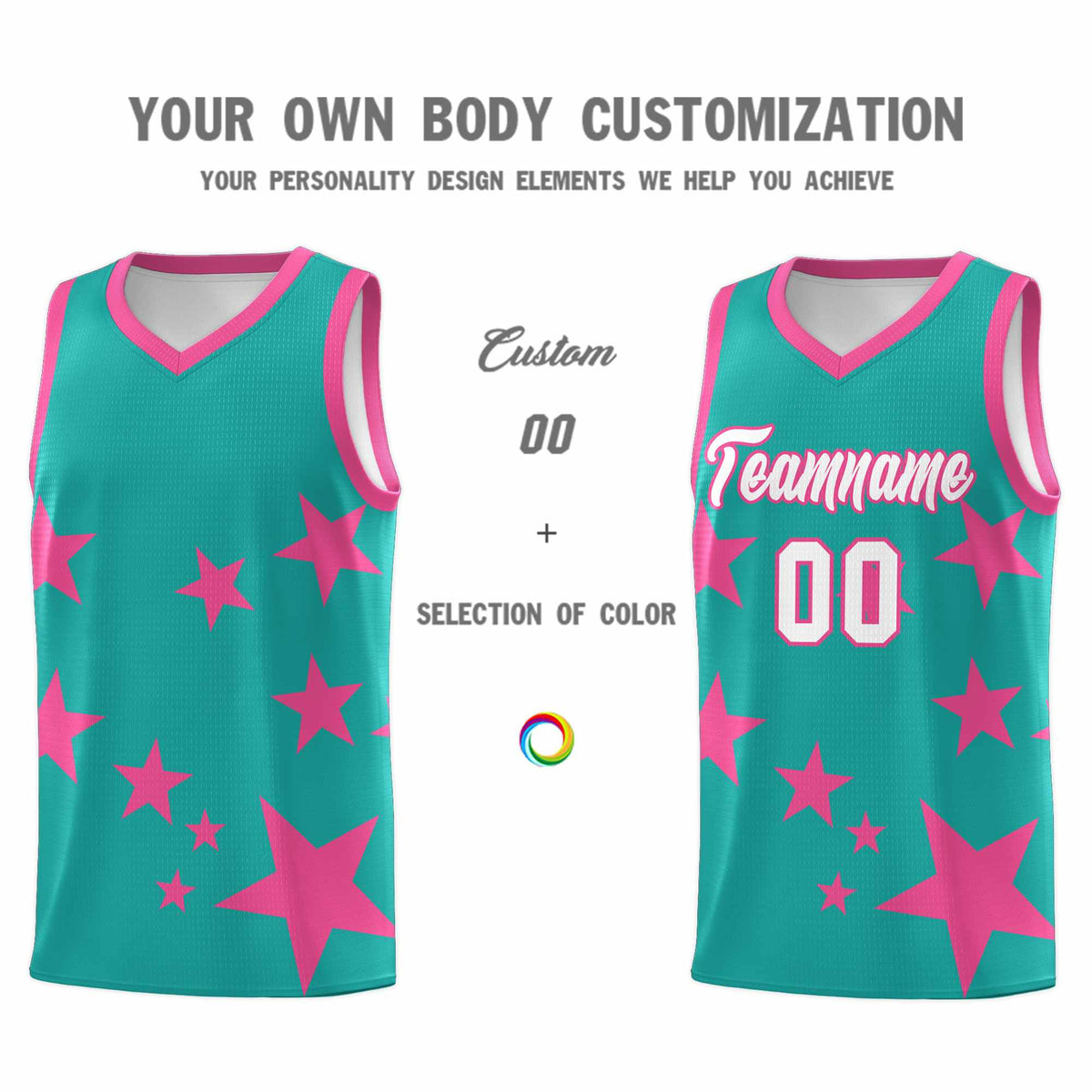 Custom Aqua Pink Graffiti Pattern Star Print Basketball Jersey Kits|KXKSHOP