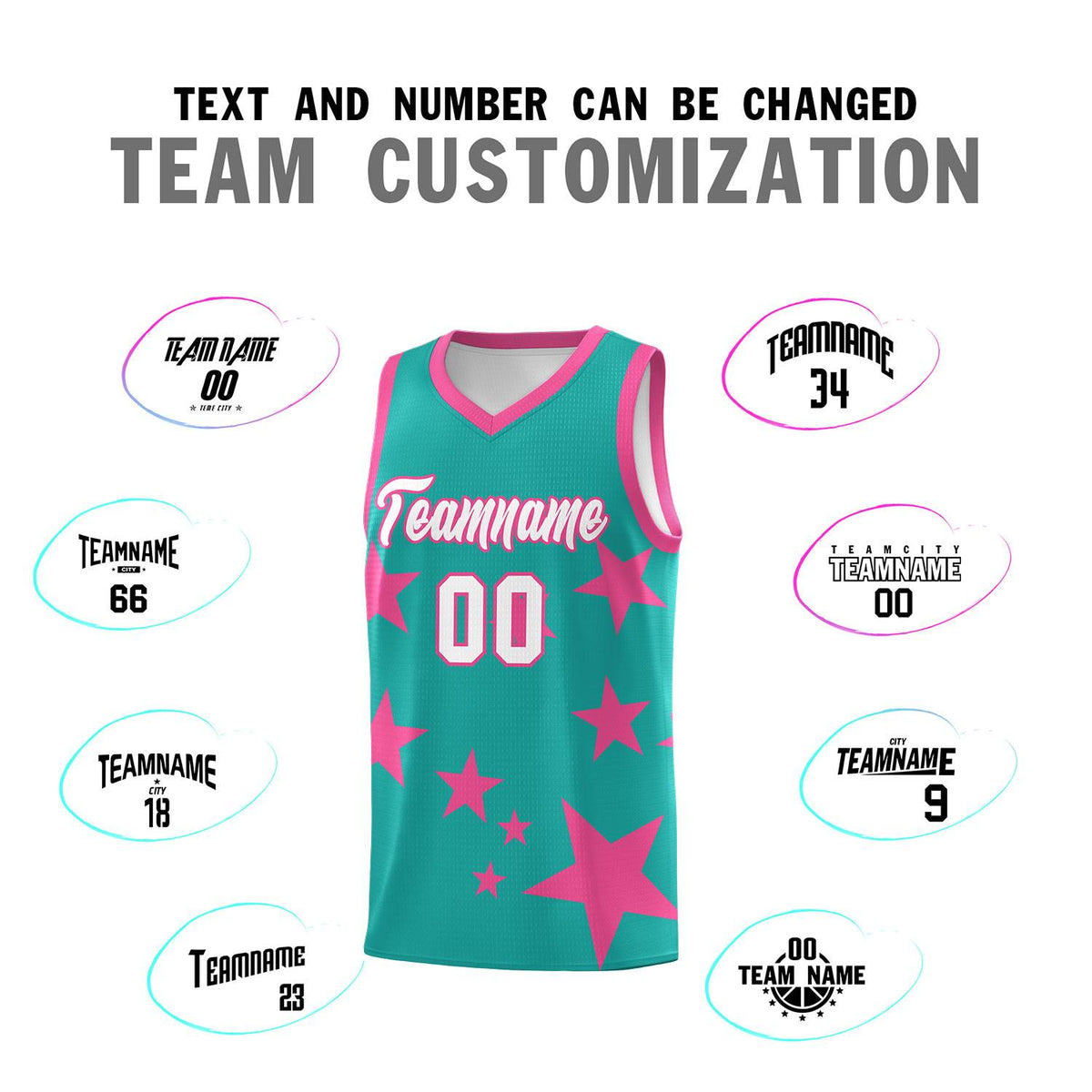 Custom Aqua Pink Graffiti Pattern Star Print Basketball Jersey Kits|KXKSHOP