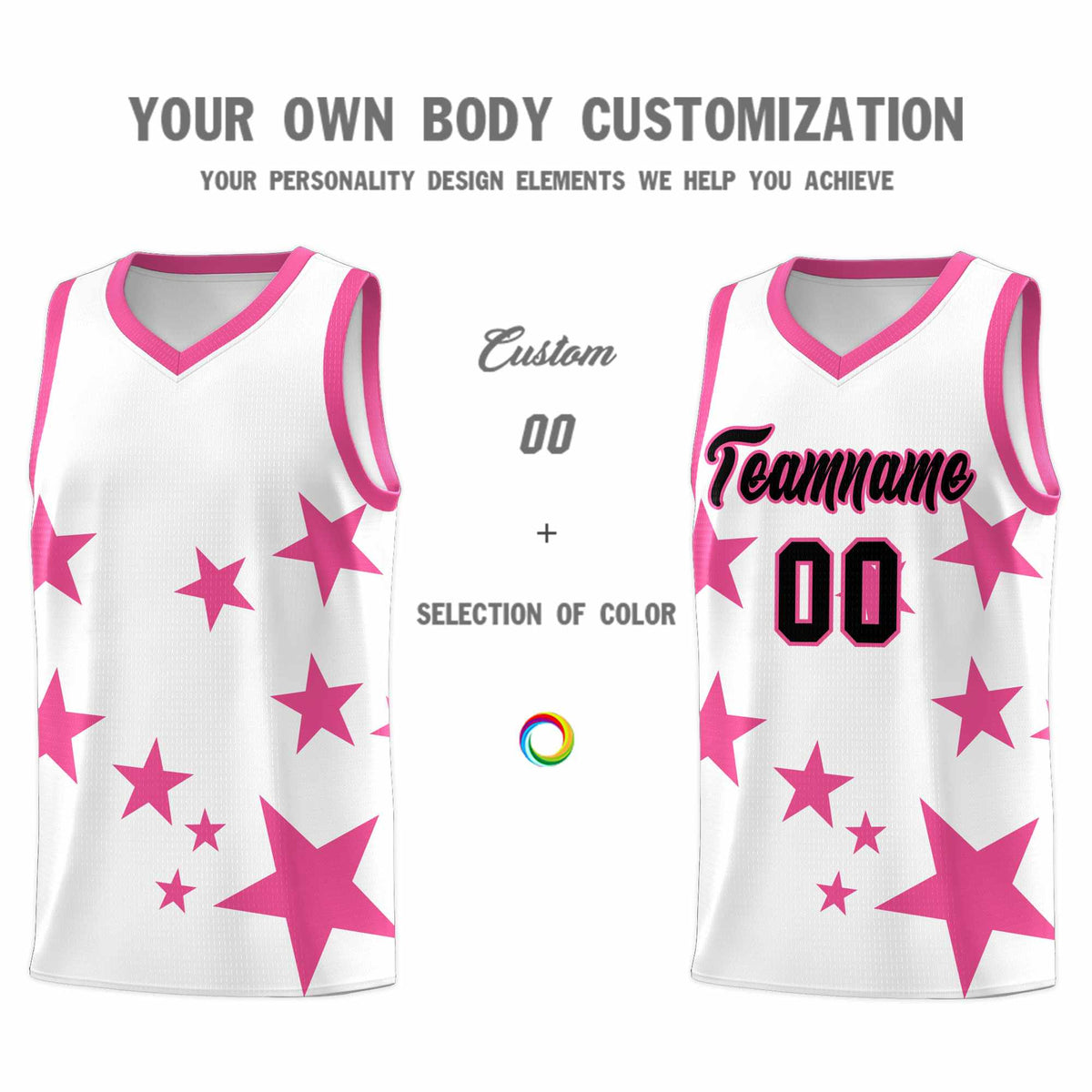 Custom White Pink Graffiti Pattern Star Print Basketball Jersey Kits|KXKSHOP