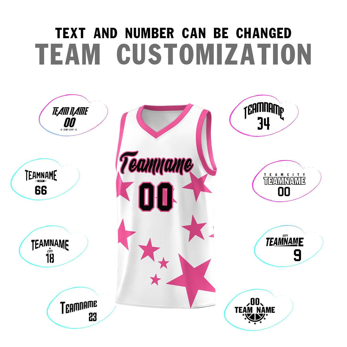 Custom White Pink Graffiti Pattern Star Print Basketball Jersey Kits|KXKSHOP