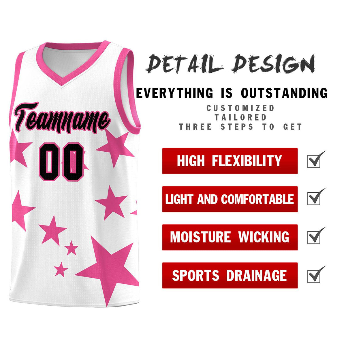 Custom White Pink Graffiti Pattern Star Print Basketball Jersey Kits|KXKSHOP