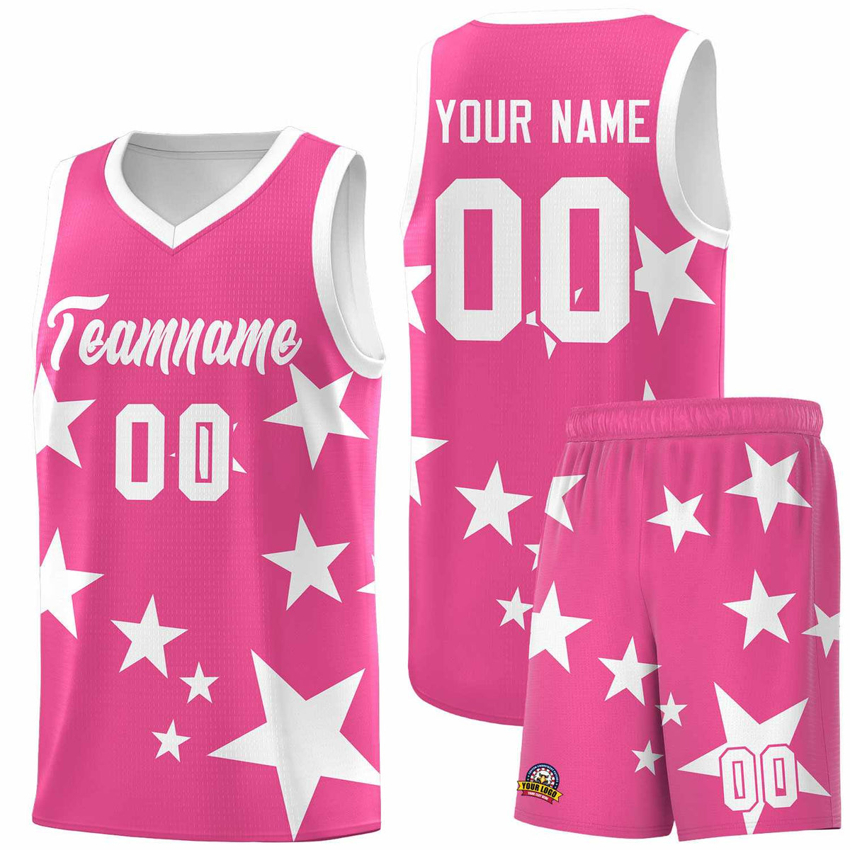 Custom Pink White Graffiti Pattern Star Print Basketball Jersey Kits|KXKSHOP