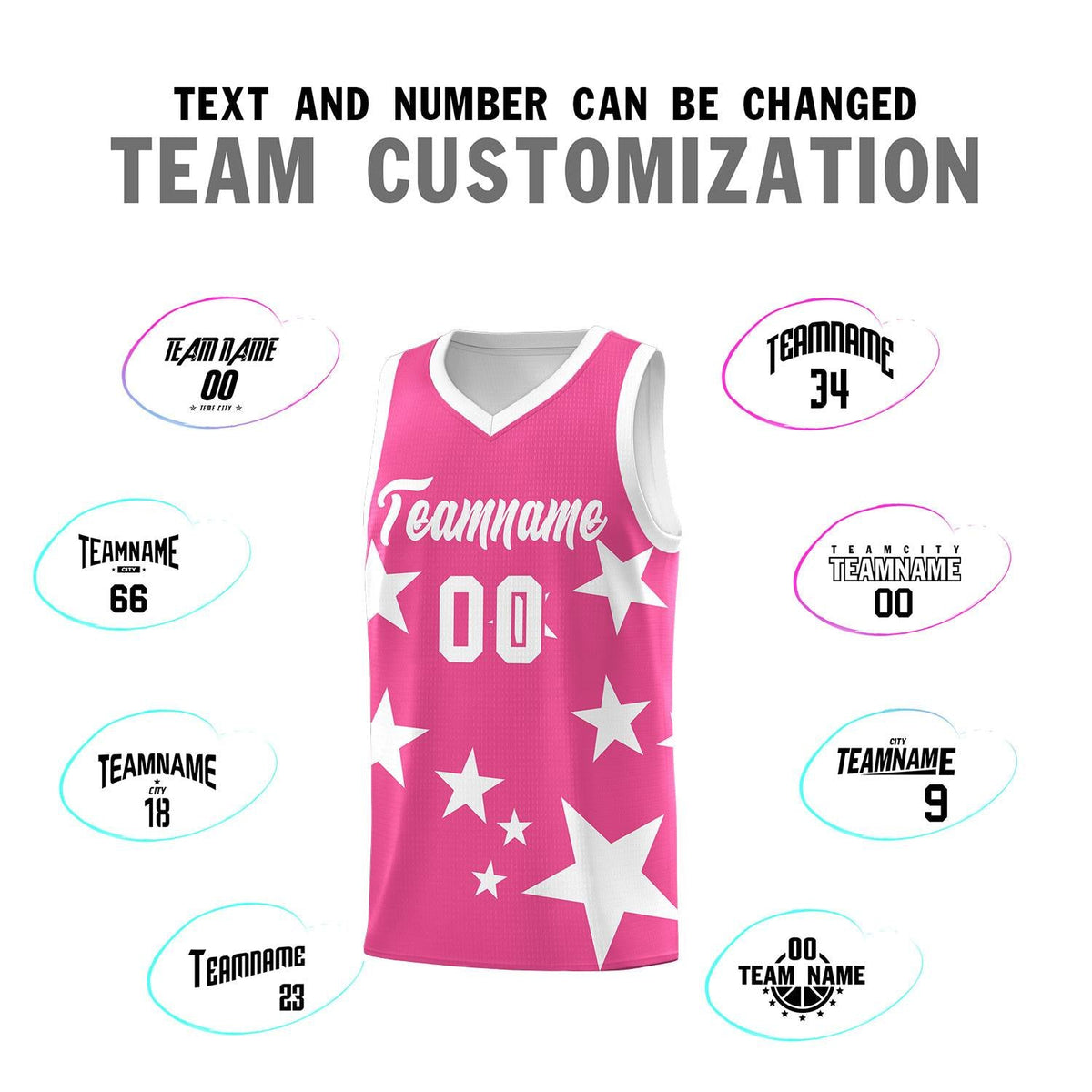 Custom Pink White Graffiti Pattern Star Print Basketball Jersey Kits|KXKSHOP