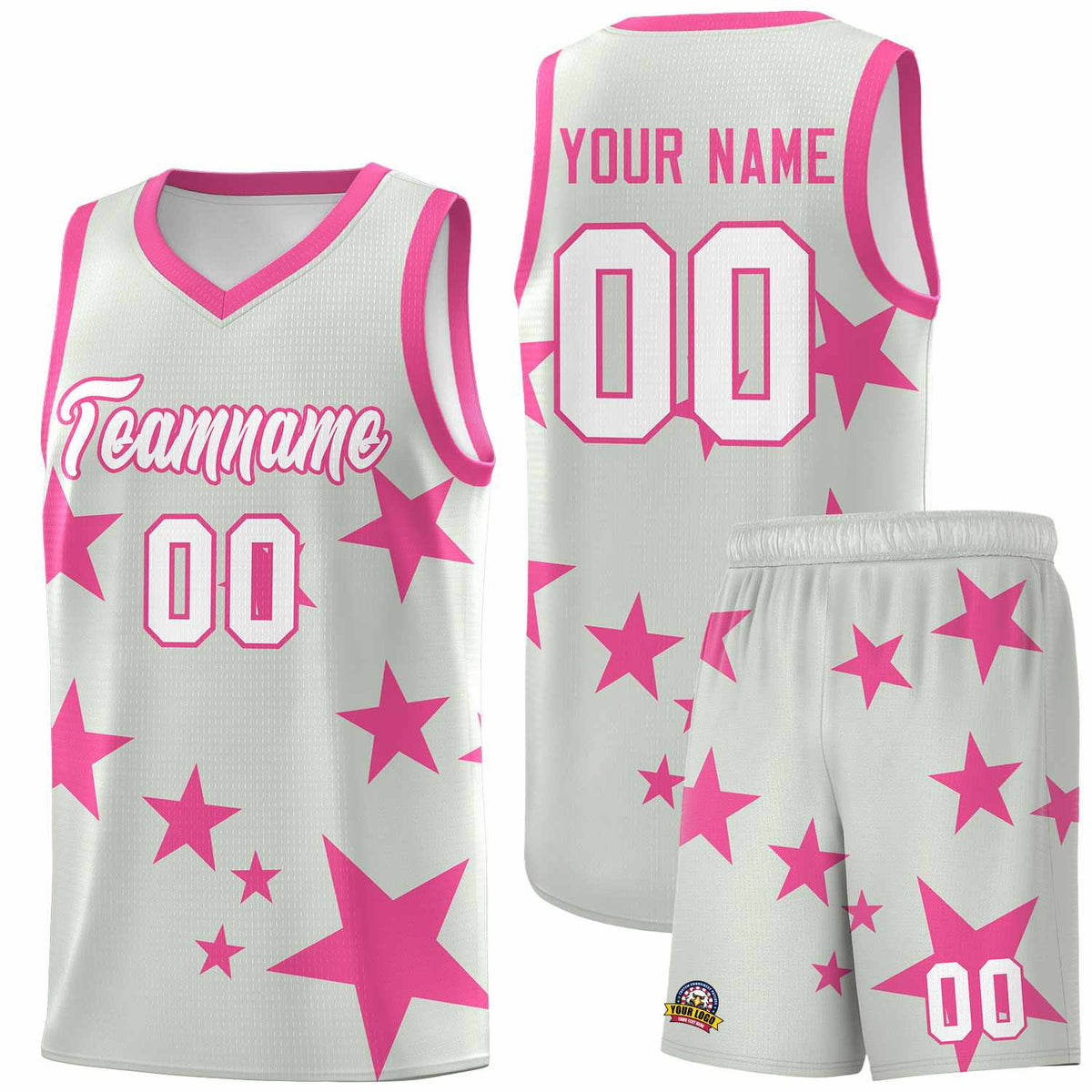 Custom Gray Pink Graffiti Pattern Star Print Basketball Jersey Kits|KXKSHOP
