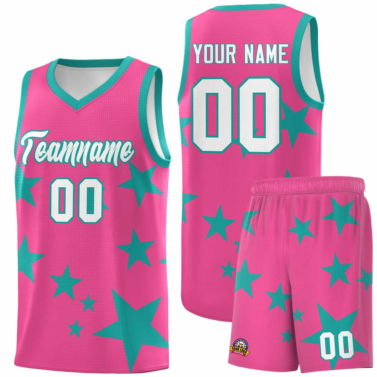 Custom Pink Aqua Graffiti Pattern Star Print Basketball Jersey Kits|KXKSHOP