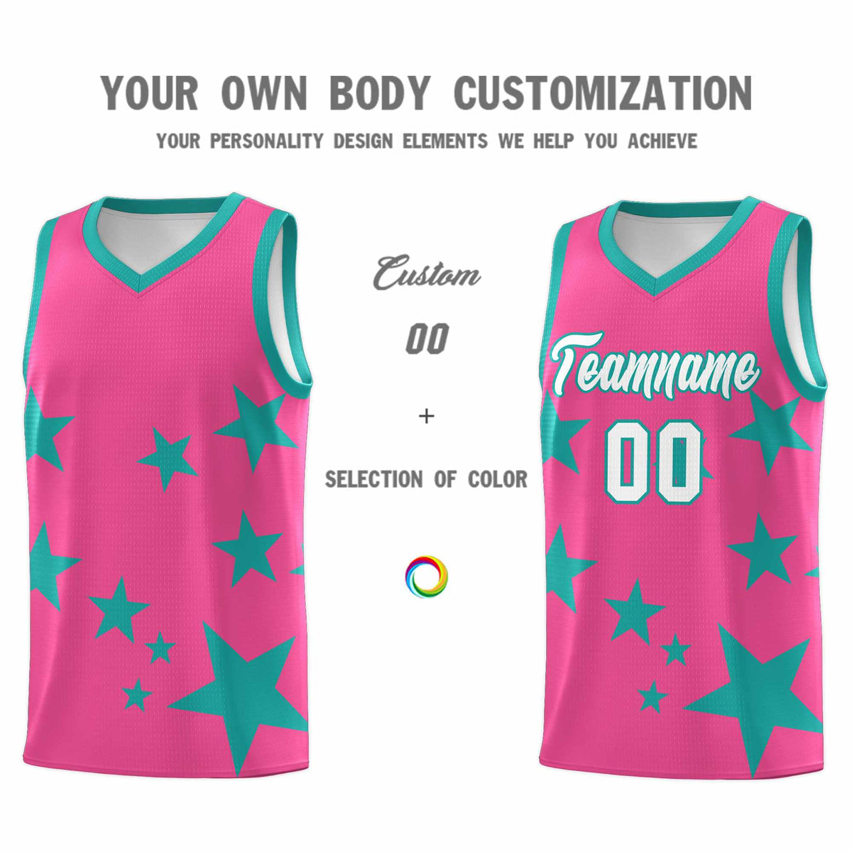 Custom Pink Aqua Graffiti Pattern Star Print Basketball Jersey Kits|KXKSHOP
