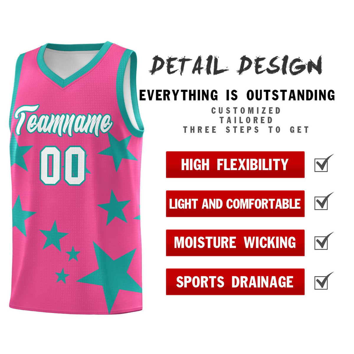 Custom Pink Aqua Graffiti Pattern Star Print Basketball Jersey Kits|KXKSHOP