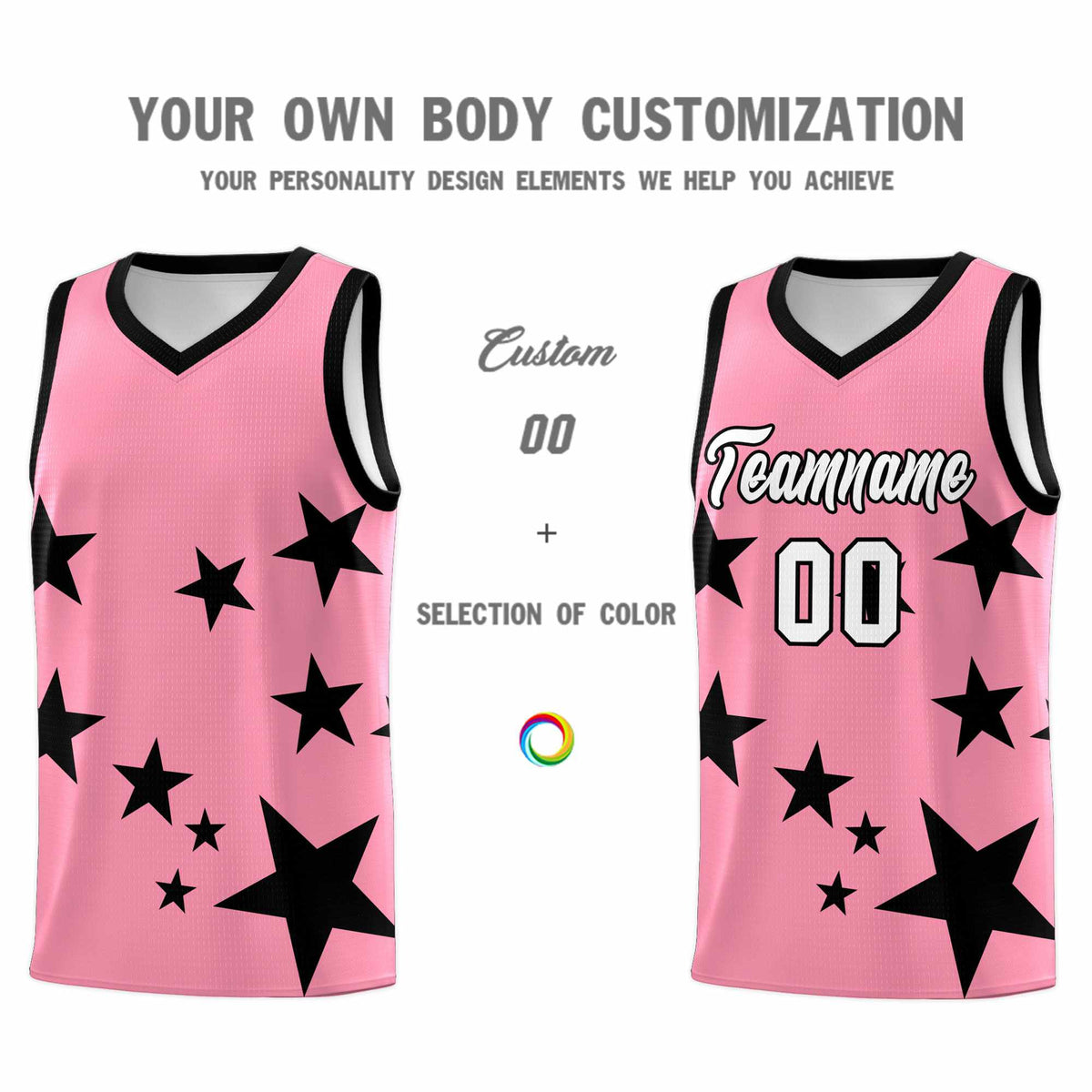 Custom Light Pink Black Graffiti Pattern Star Print Basketball Jersey Kits|KXKSHOP