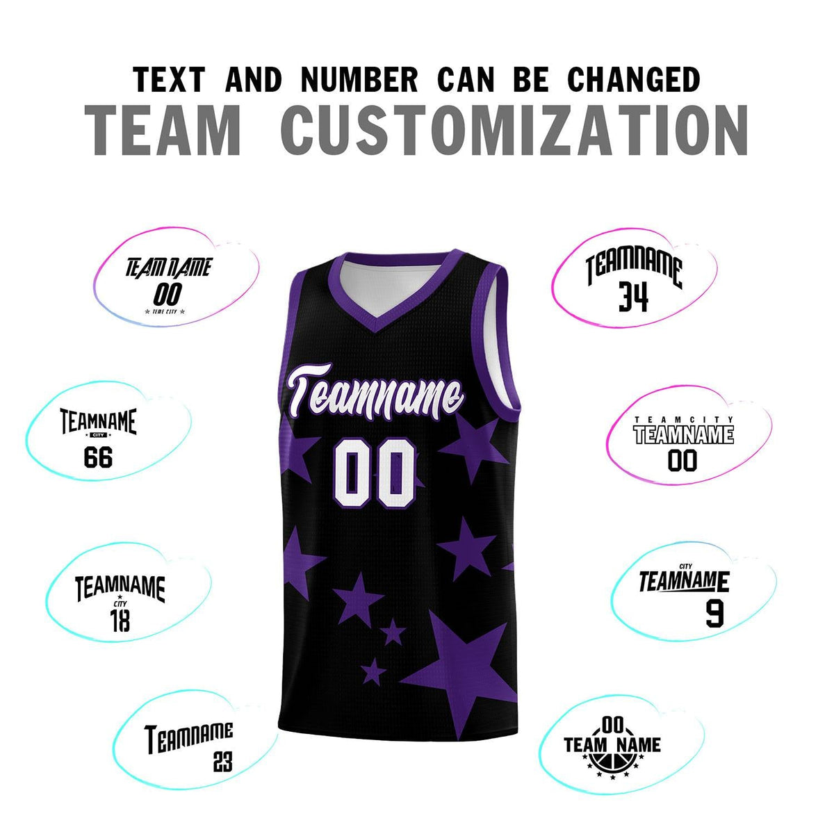 Custom Black Purple Graffiti Pattern Star Print Basketball Jersey Kits|KXKSHOP
