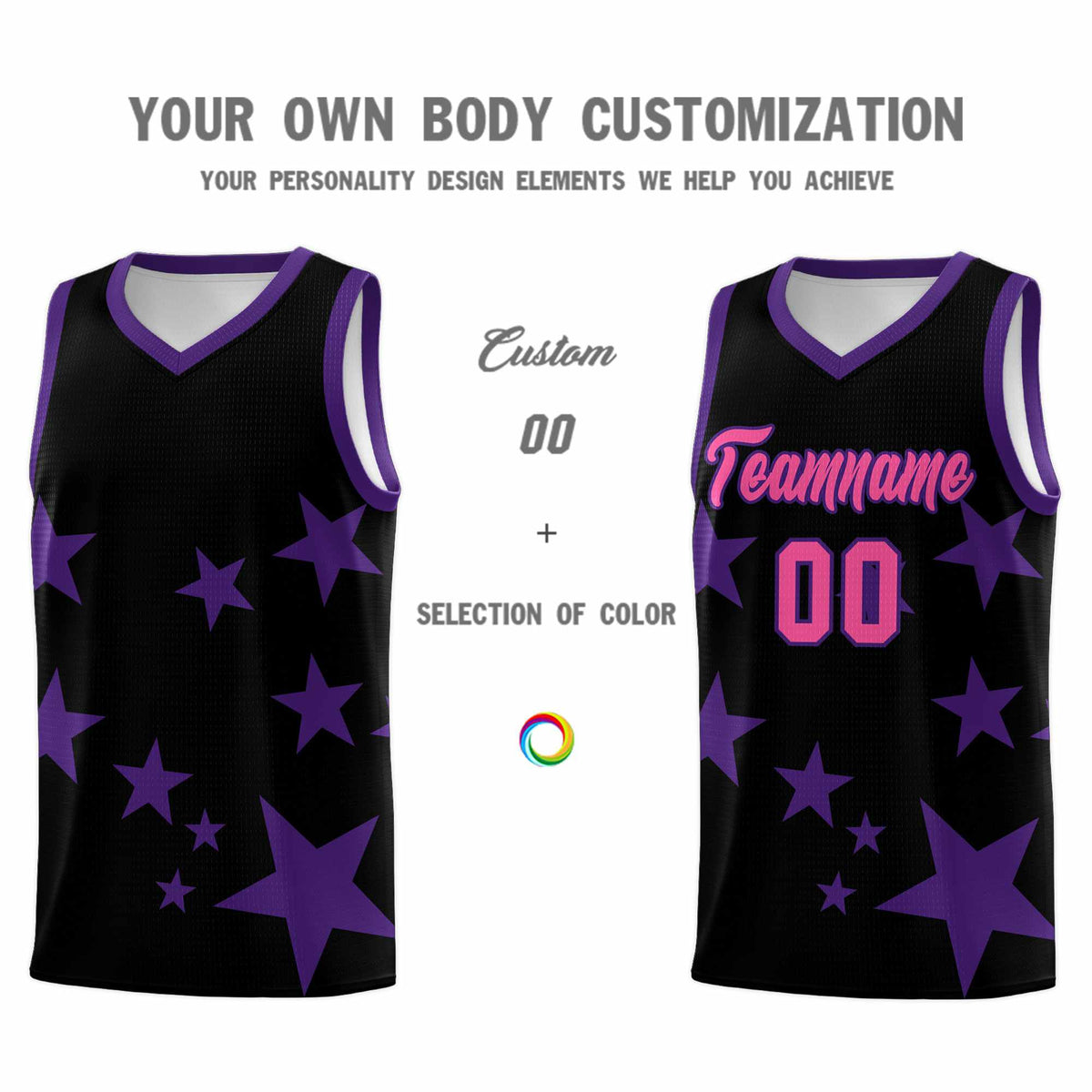Custom Black Purple Graffiti Pattern Star Print Basketball Jersey Kits|KXKSHOP