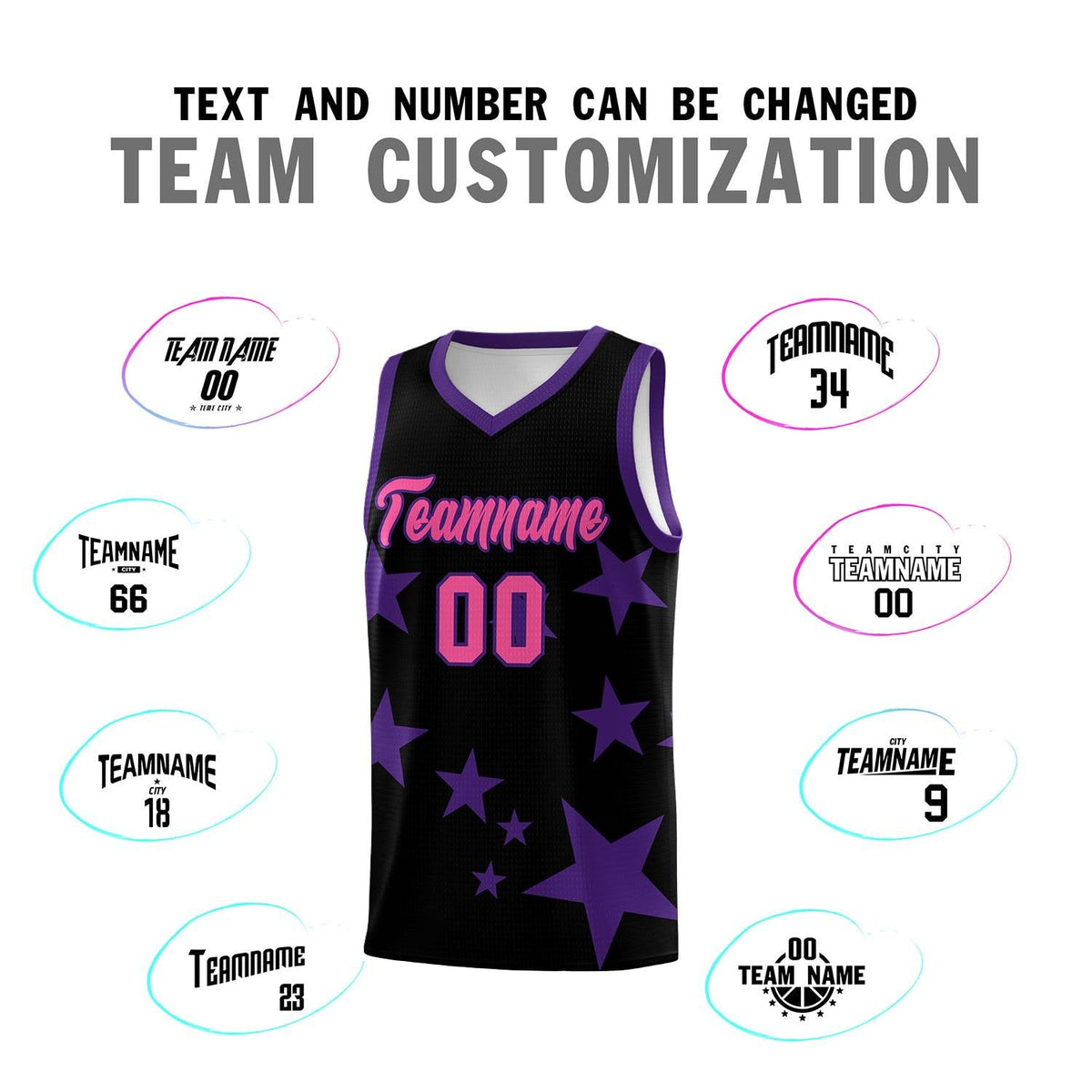 Custom Black Purple Graffiti Pattern Star Print Basketball Jersey Kits|KXKSHOP