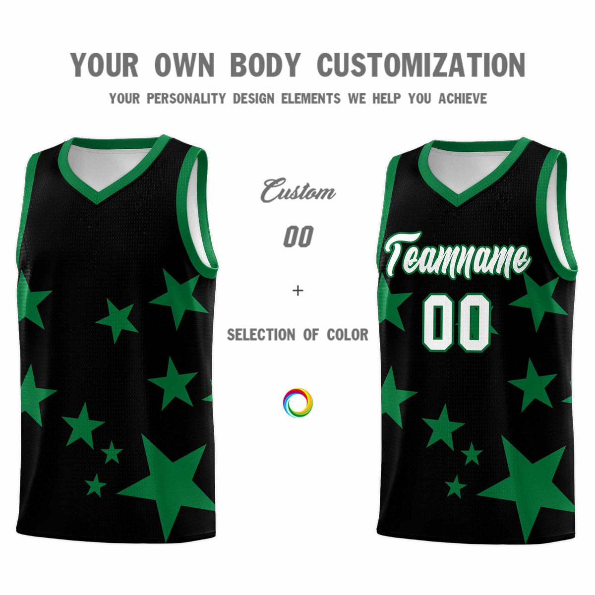 Custom Black Kelly Green Graffiti Pattern Star Print Basketball Jersey Kits|KXKSHOP