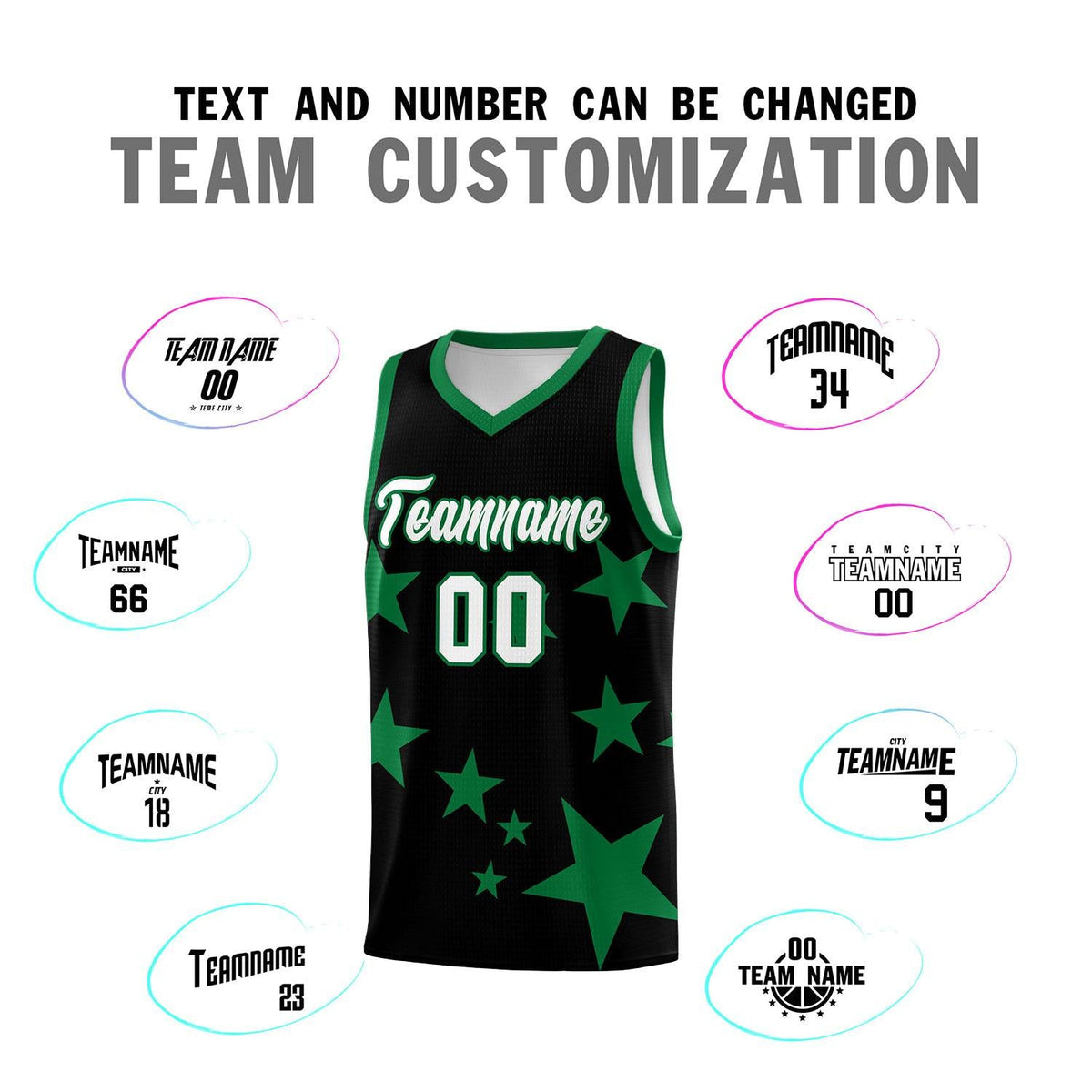 Custom Black Kelly Green Graffiti Pattern Star Print Basketball Jersey Kits|KXKSHOP