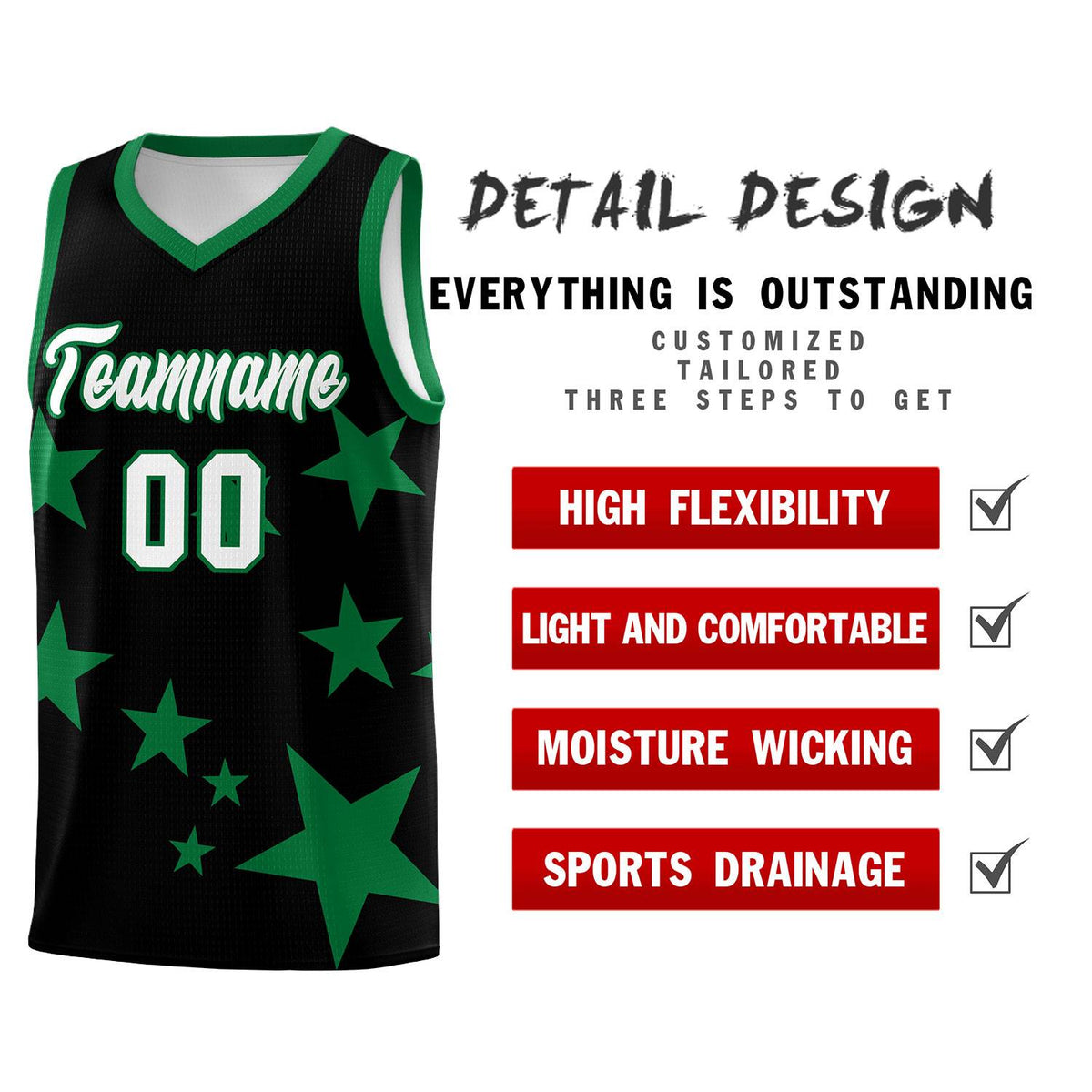 Custom Black Kelly Green Graffiti Pattern Star Print Basketball Jersey Kits|KXKSHOP