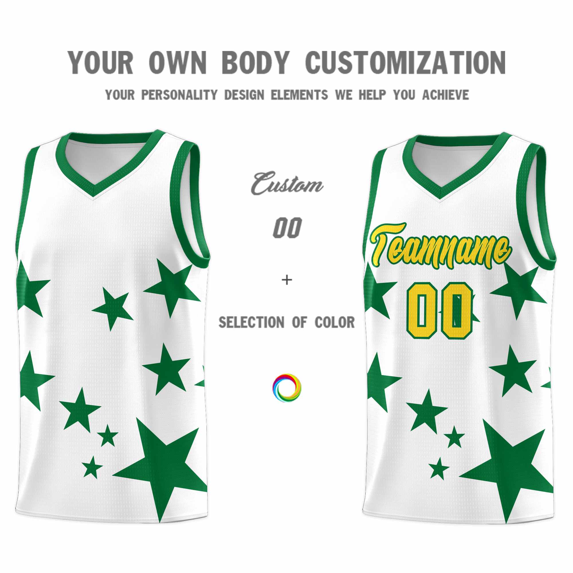 Custom White Kelly Green Graffiti Pattern Star Print Basketball Jersey Kits|KXKSHOP