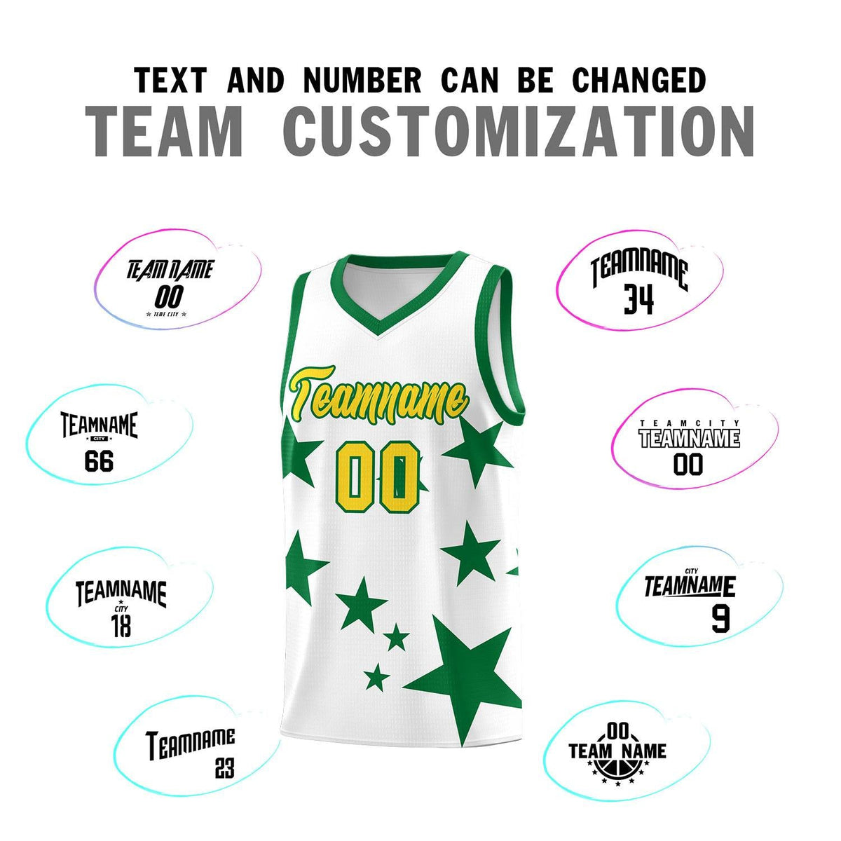 Custom White Kelly Green Graffiti Pattern Star Print Basketball Jersey Kits|KXKSHOP