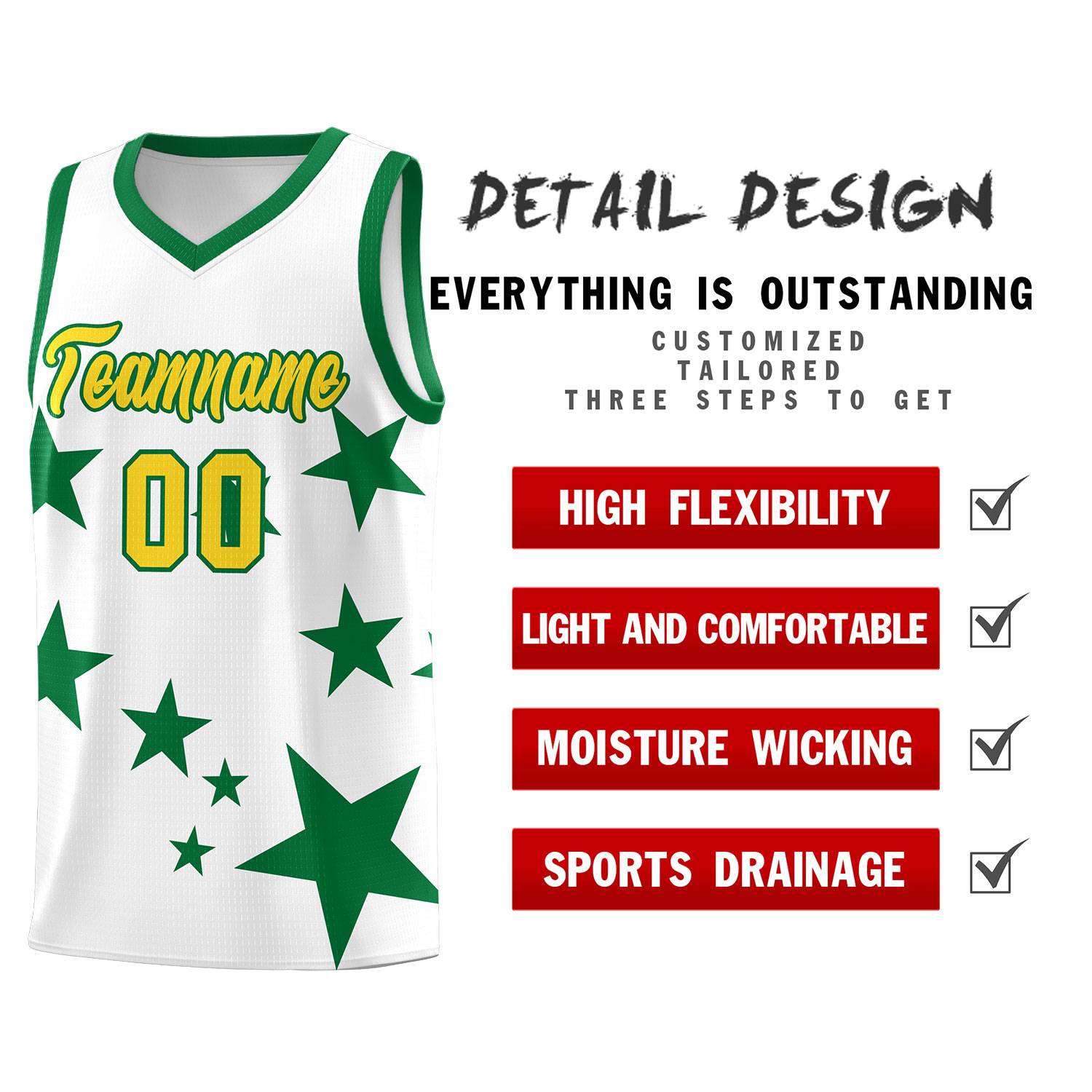 Custom White Kelly Green Graffiti Pattern Star Print Basketball Jersey Kits|KXKSHOP