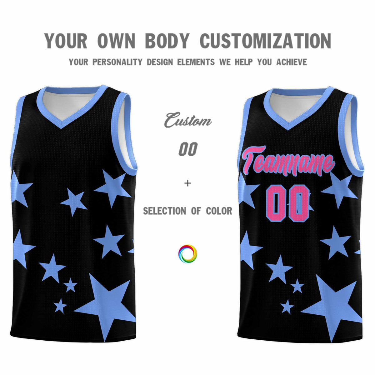 Custom Black Light Blue Graffiti Pattern Star Print Basketball Jersey Kits|KXKSHOP