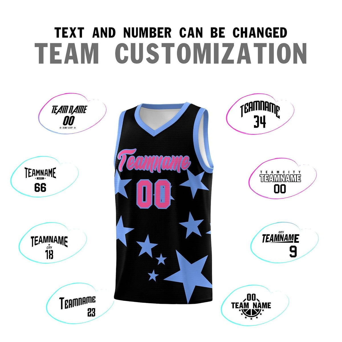Custom Black Light Blue Graffiti Pattern Star Print Basketball Jersey Kits|KXKSHOP