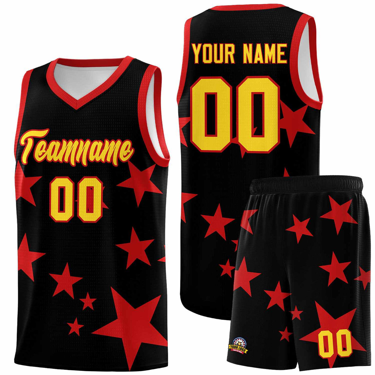 Custom Black Red Graffiti Pattern Star Print Basketball Jersey Kits|KXKSHOP