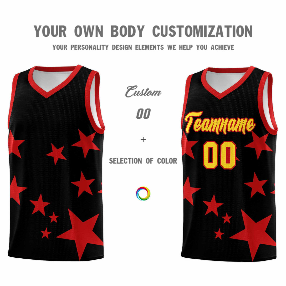 Custom Black Red Graffiti Pattern Star Print Basketball Jersey Kits|KXKSHOP