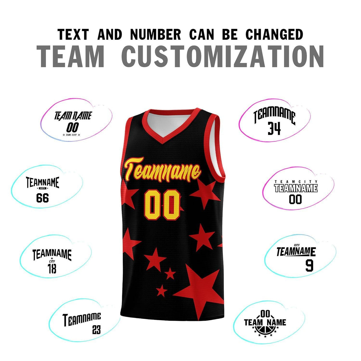 Custom Black Red Graffiti Pattern Star Print Basketball Jersey Kits|KXKSHOP