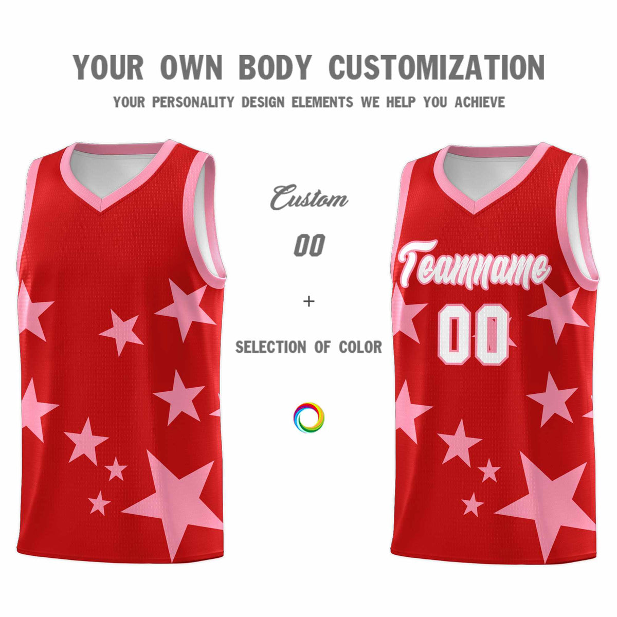 Custom Red Light Pink Graffiti Pattern Star Print Basketball Jersey Kits|KXKSHOP
