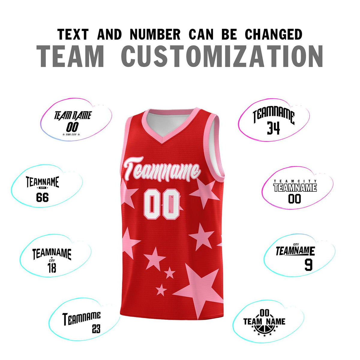 Custom Red Light Pink Graffiti Pattern Star Print Basketball Jersey Kits|KXKSHOP