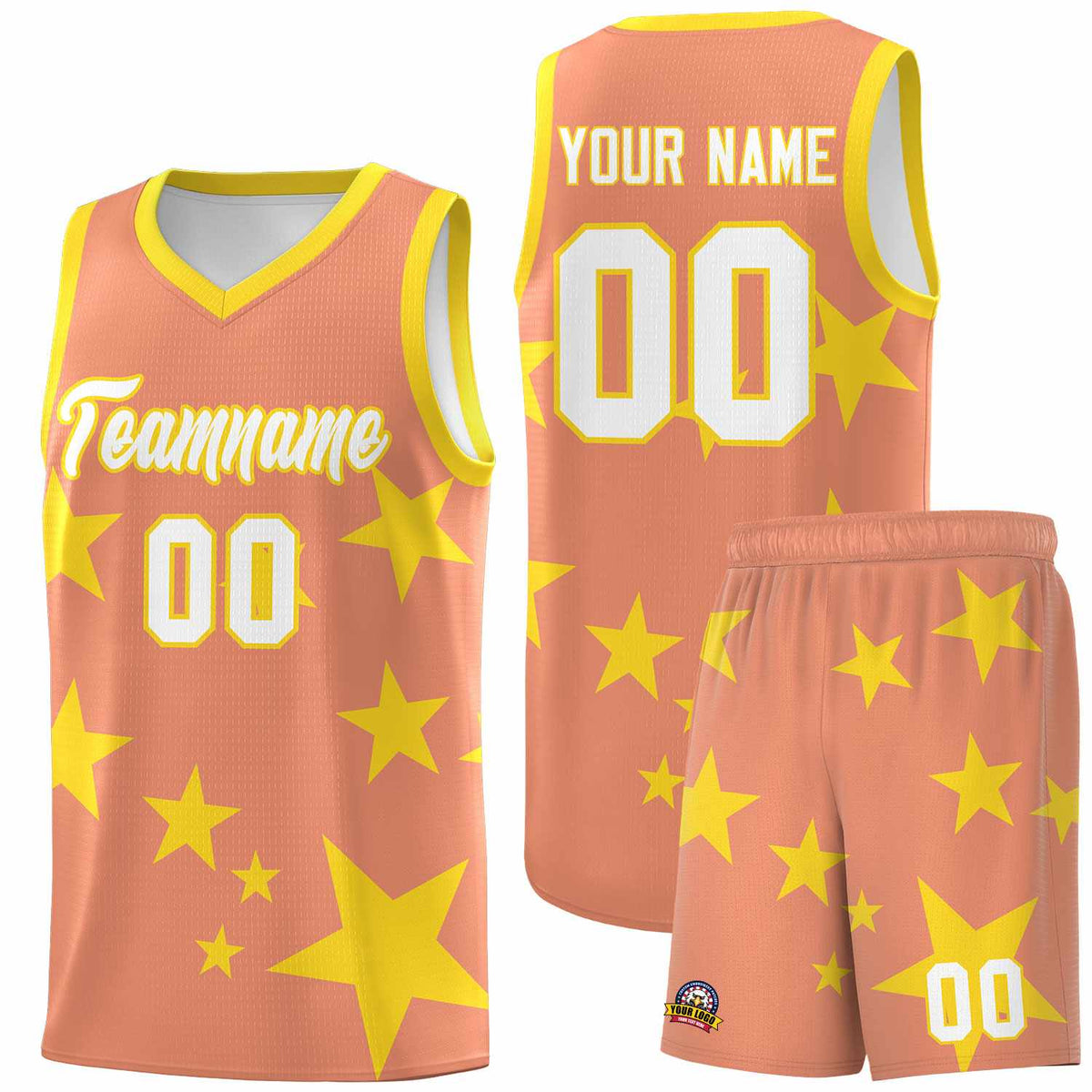Custom Light Orange Gold Graffiti Pattern Star Print Basketball Jersey Kits|KXKSHOP