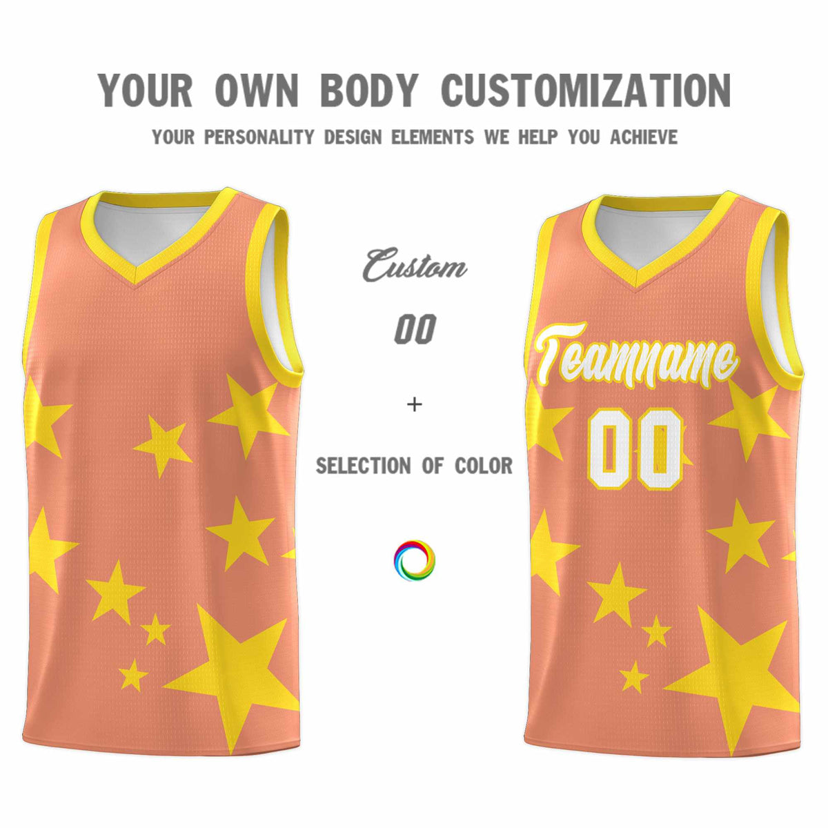 Custom Light Orange Gold Graffiti Pattern Star Print Basketball Jersey Kits|KXKSHOP
