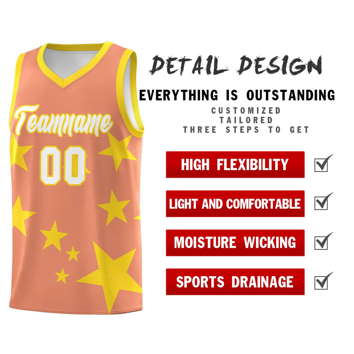 Custom Light Orange Gold Graffiti Pattern Star Print Basketball Jersey Kits|KXKSHOP