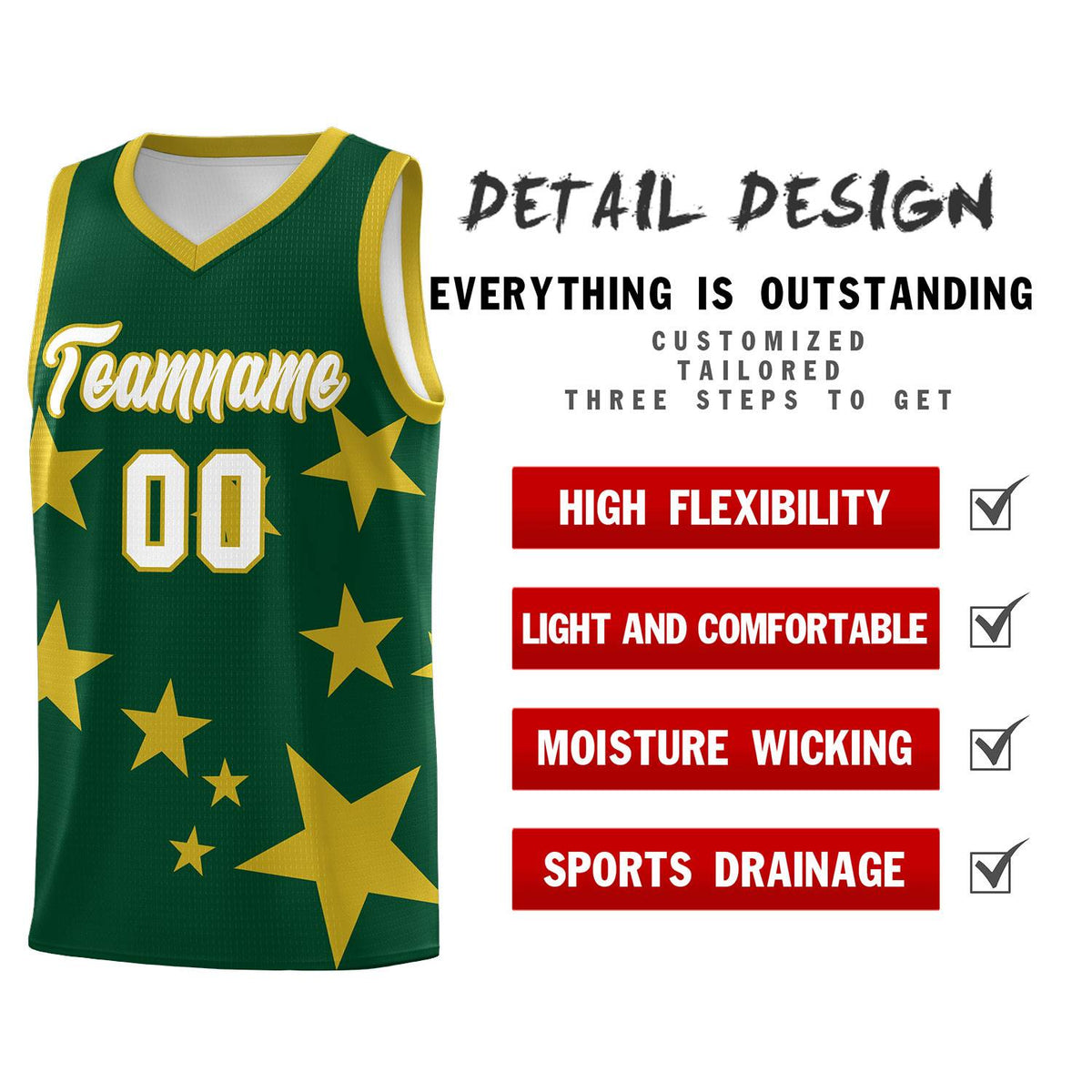 Custom Green Old Gold Graffiti Pattern Star Print Basketball Jersey Kits|KXKSHOP