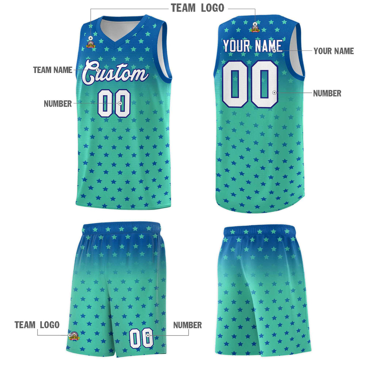 Custom Royal Bright Green Gradient Start Pattern Basketball Jersey Kits|KXKSHOP