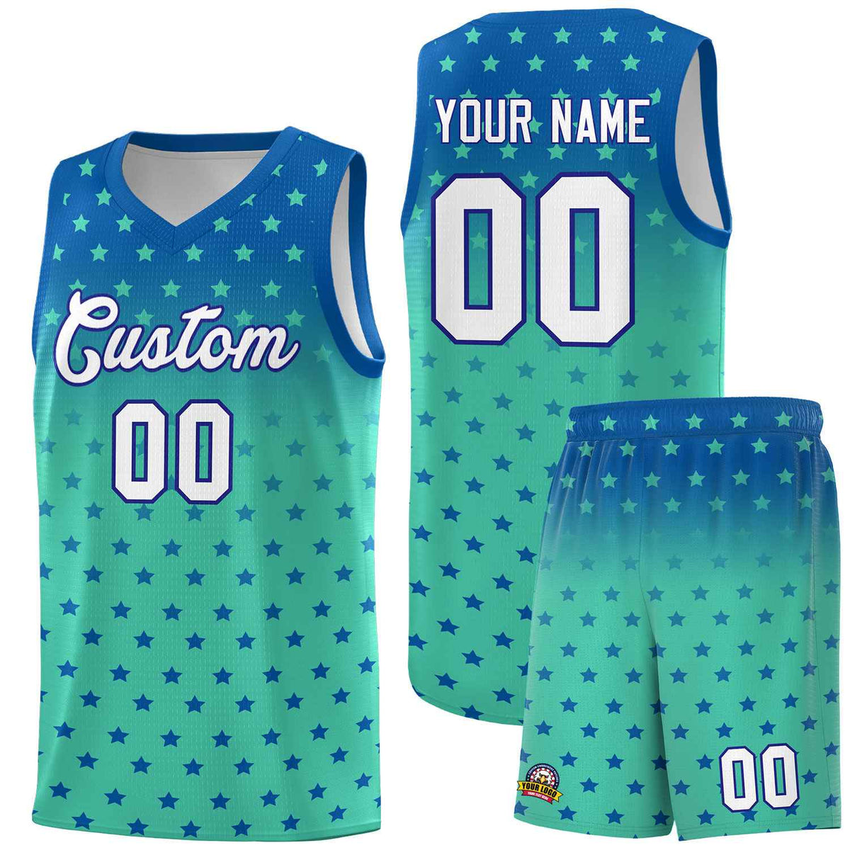 Custom Royal Bright Green Gradient Start Pattern Basketball Jersey Kits|KXKSHOP