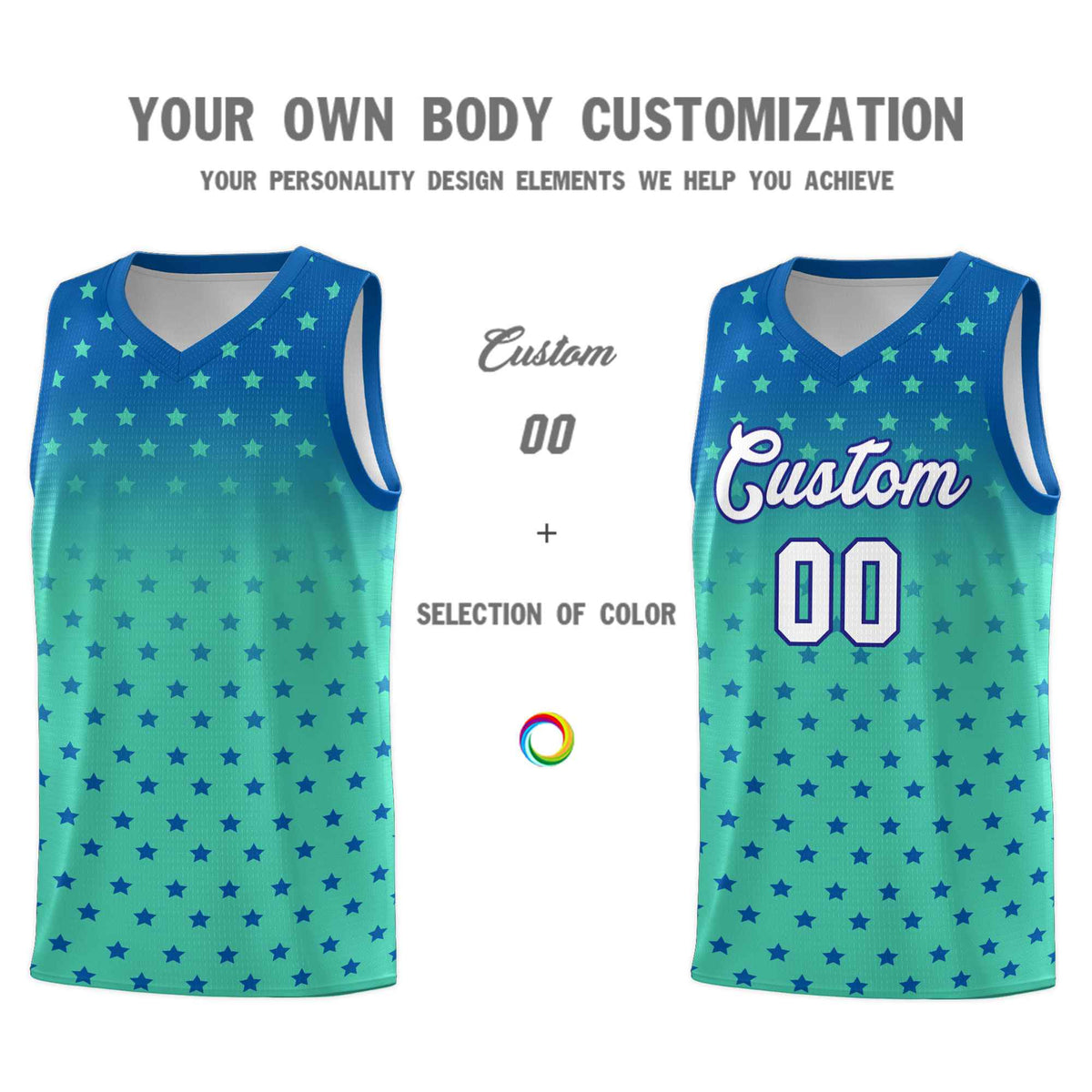 Custom Royal Bright Green Gradient Start Pattern Basketball Jersey Kits|KXKSHOP