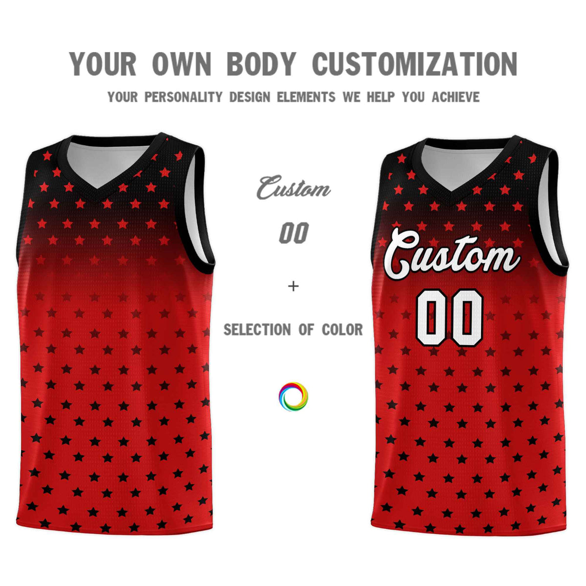 Custom Black Red Gradient Start Pattern Basketball Jersey Kits|KXKSHOP